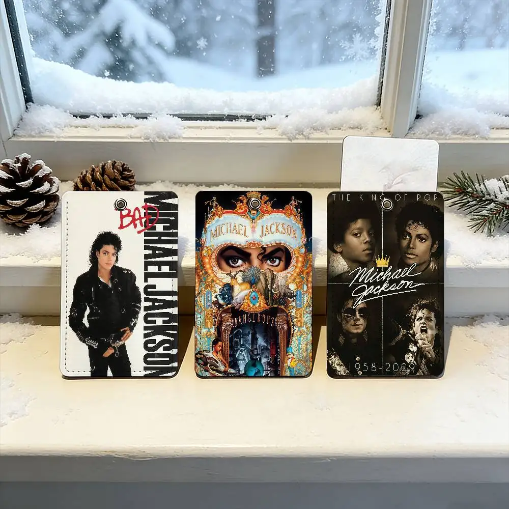 

Singer Michael Jackson Bus house access card protective cover school rectangular keychain PU leather ID Best sellers