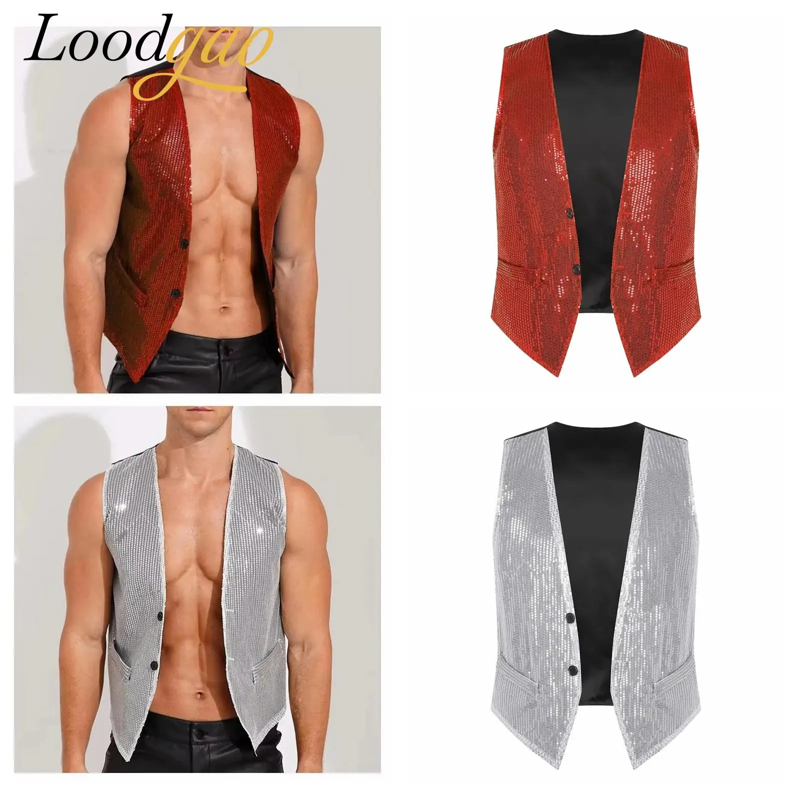 

Mens Sequins Vests Mans Sparkling Fashion Sleeveless Waistcoat Jazz Hip-hop Street Rave Dance Party Clubwear Performance Costume