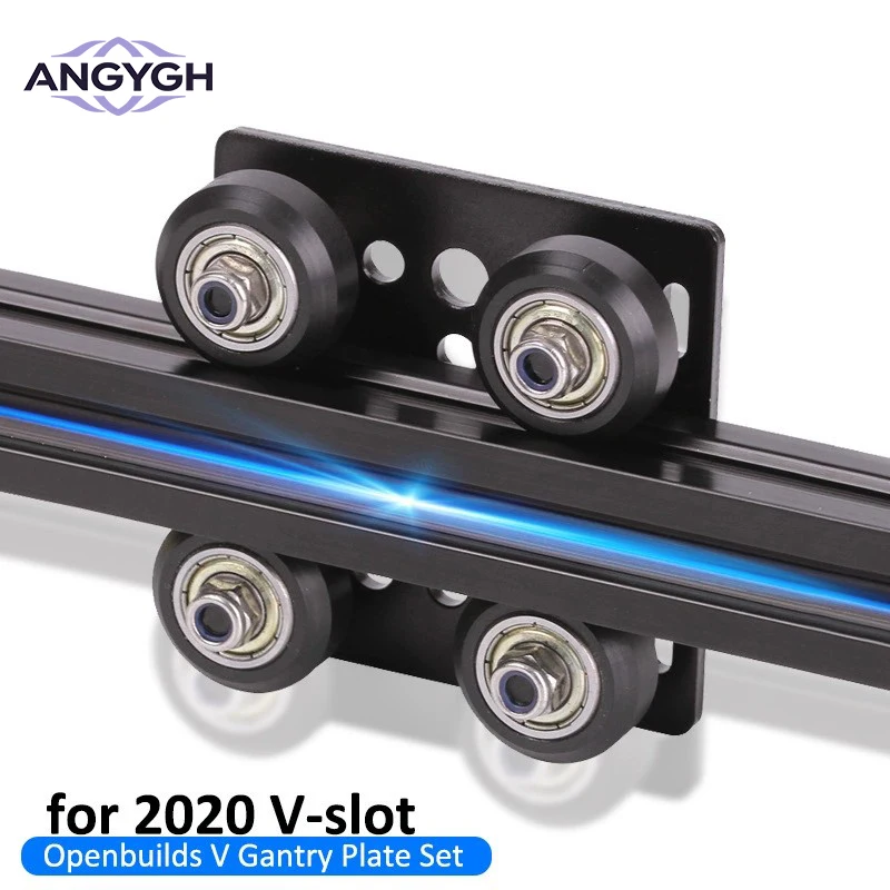 2020 V‑Slot Gantry Plate with POM Wheels, Aluminum Extrusion Carriage Plate, 3D Printer Linear Motion Build Plate Accessories