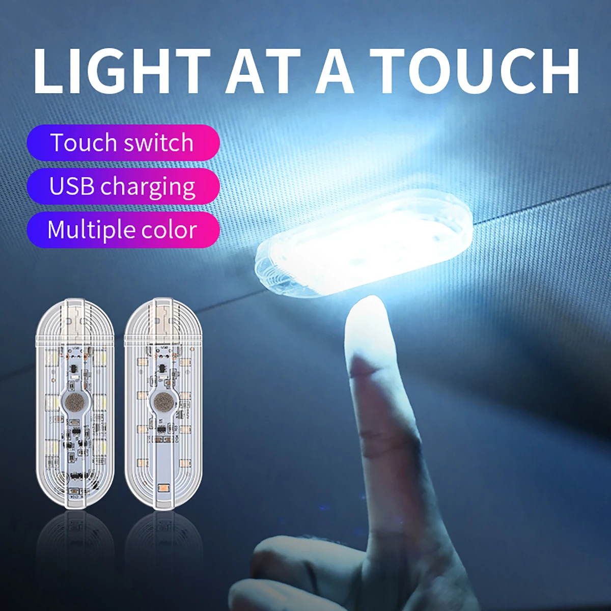 1pcs Wireless LED Touch Reading Light USB Sensor Rechargeable Touch LED Lamp Mini Atmosphere Light Car Ambient Party Light Night