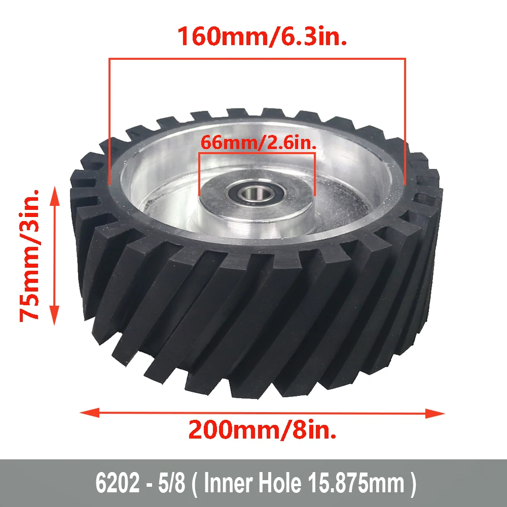 200 * 75 mm gekarteld rubberen contactwiel Dynamisch gebalanceerde riemslijper achterbank spanwiel