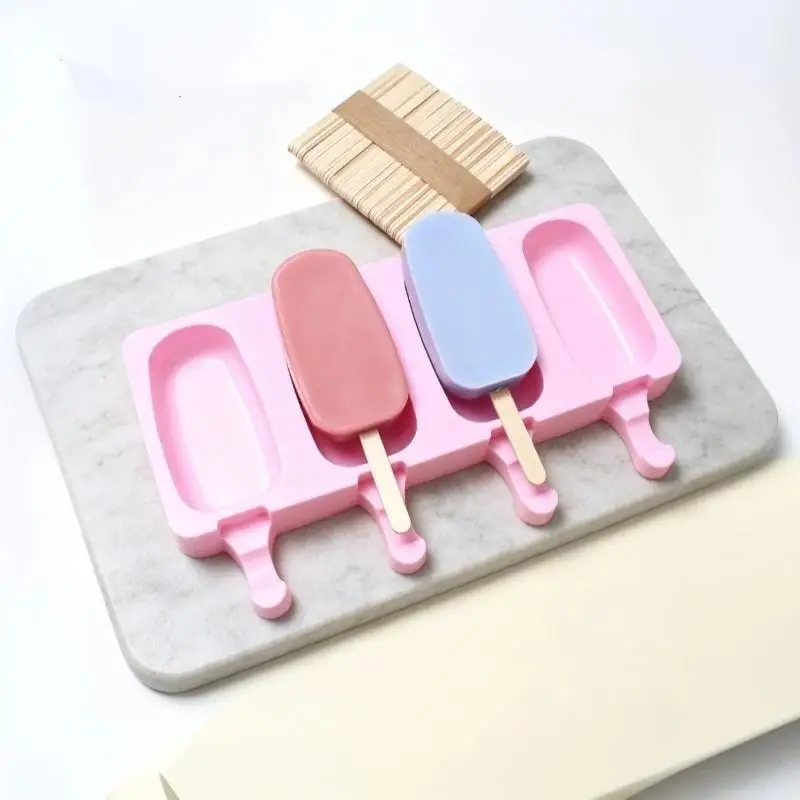 1Set 3/4 Cavities Silicone Popsicle Mold BPA Free Reusable Non Stick Homemade
