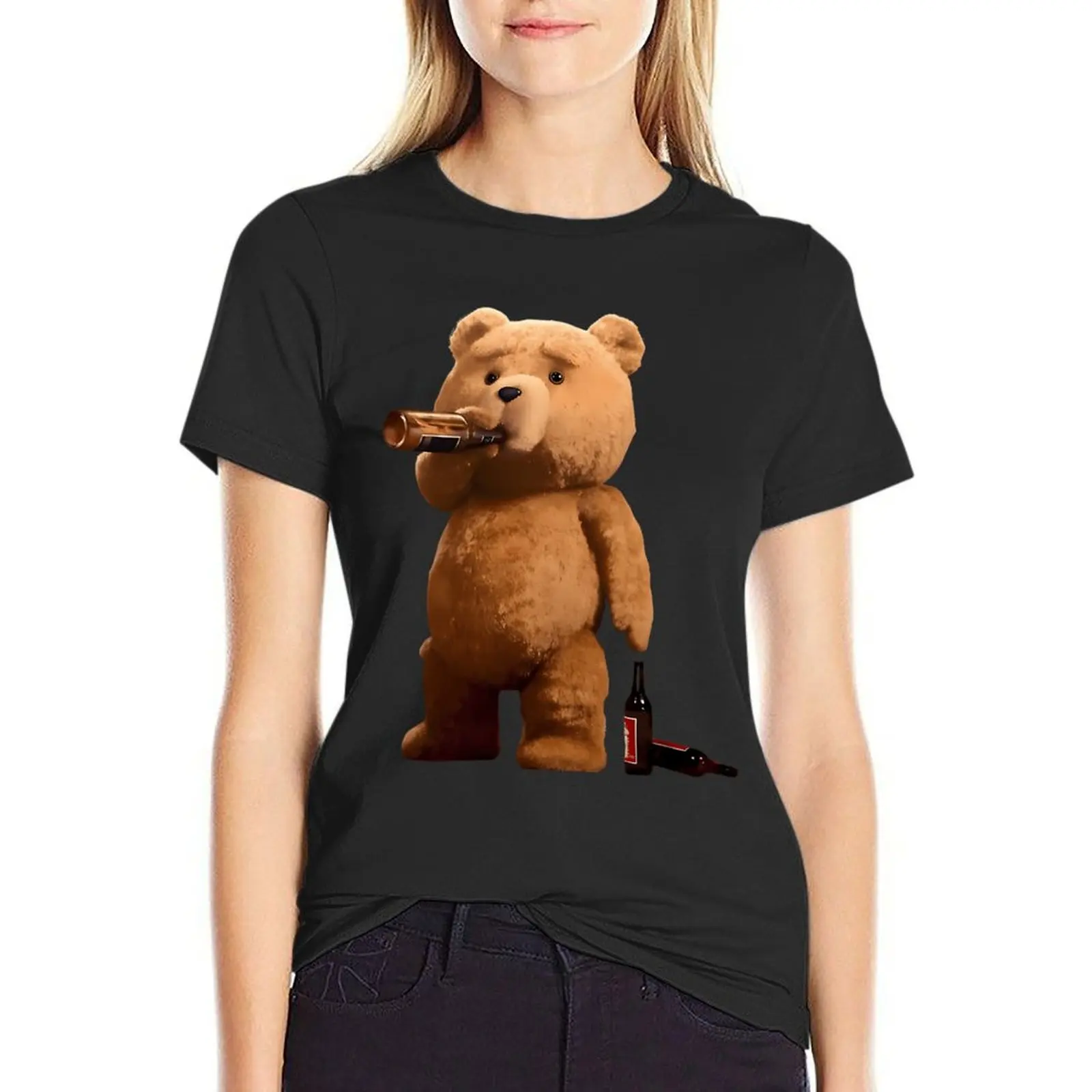 Ted the bear drinking beer T-Shirt funny animal prinfor tight shirts for Women