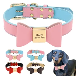 Collare per cani personalizzato collare in pelle personalizzato con nome identificativo per animali domestici con Bowknot inciso gratuitamente per cani di piccola taglia media gatti forniture per animali domestici