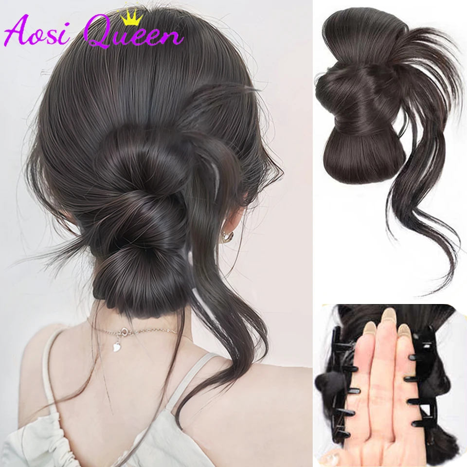 

AOSIQUEEN Synthetic Ball Head Wig Claw Clip Dragon Beard Flower Bud Hair Bag Integrated Hair Accessories Flower Bud Wig Bun