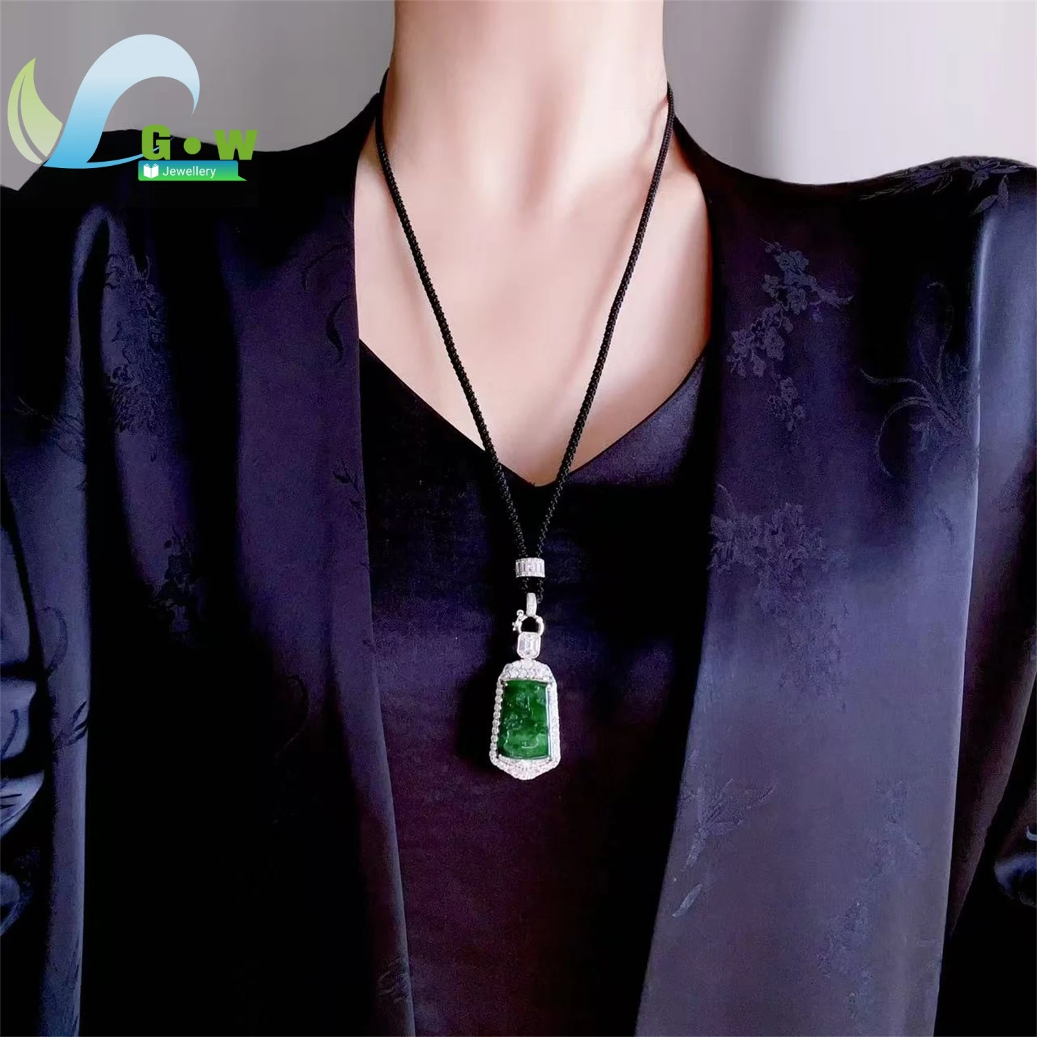 Natural A Grade Jadeite High Ice Vivid Green Landscape Plaque Pendant Exquisitely Carved Hanging Ornament Unisex Jewelry Gift