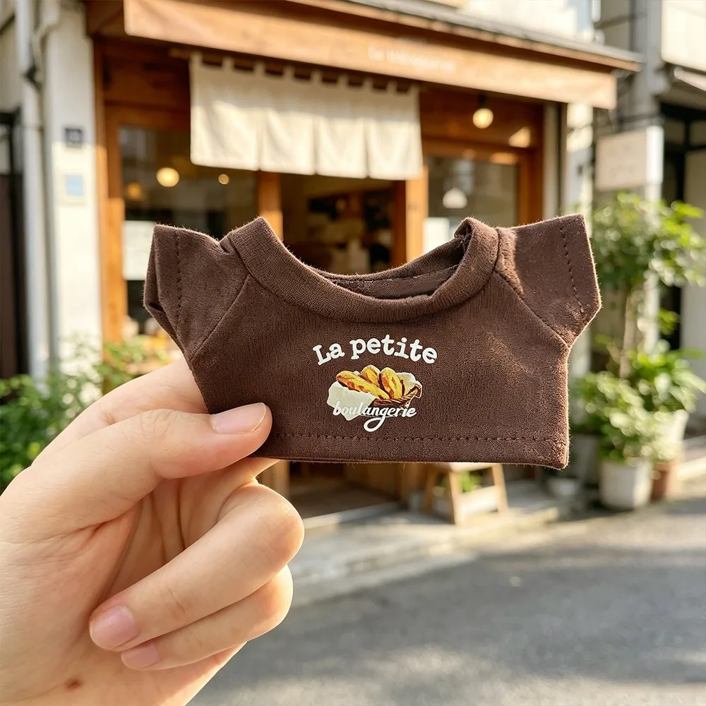 Cute Doll Short Sleeve T‑shirt Casual Bread Pattern Printed Top Outfit Accessories Cotton Doll Stuffed Doll Dress Up Toy Clothes