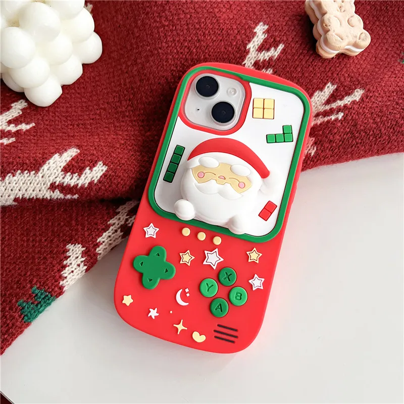 3D Cute Cartoon Santa Claus Holder Shell  Christmas Deer Phone Case For iPhone 15 14 13 12 11 Pro Max Shockproof Cover