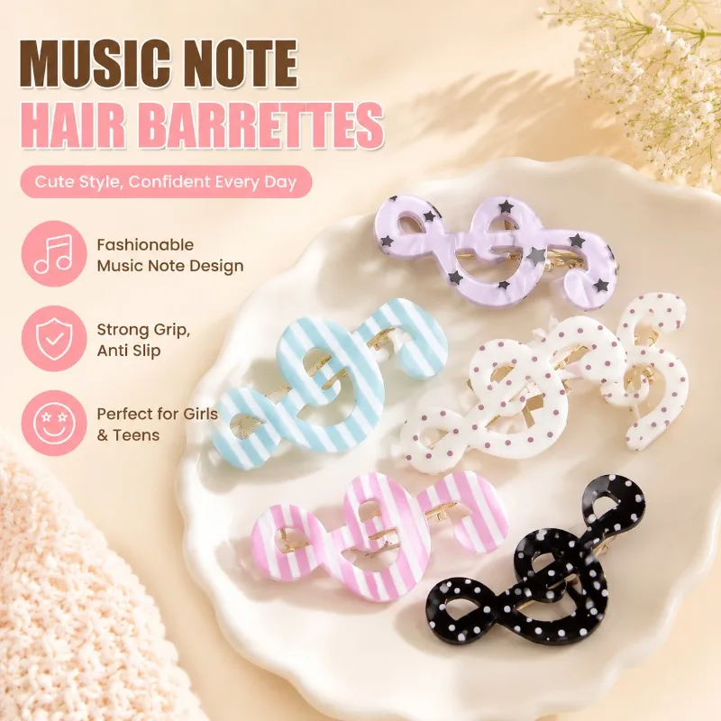 

Acrylic Polka Dot Stripe Music Note Barrettes, Anti Slip Hair Clips for Girls, Fashion Hair Accessories