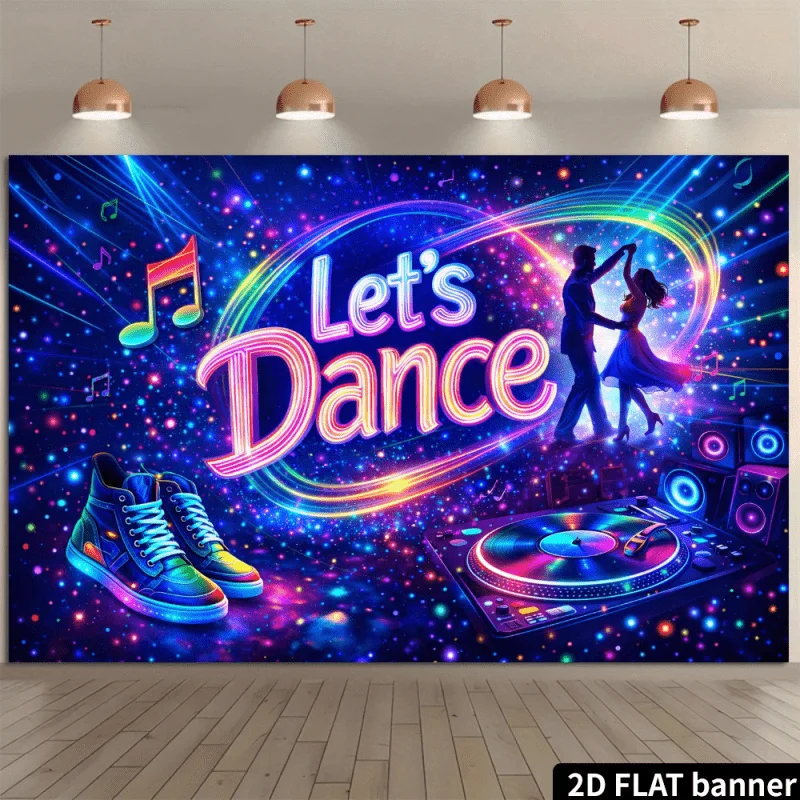 Let's Dance Tapestry, Neon Music Party Wall Hanging, DJ Disco Decor for Game Room, Bedroom, Dance Studio, Nightclub Theme Party