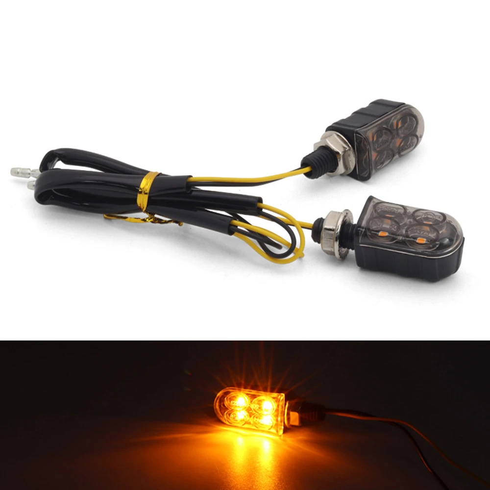 2pcs Universal Motorcycle LED Turn Signals Lights 4LED Mini Blinker Indicator Lamp 10mm For Touring Dirt Bike Old School