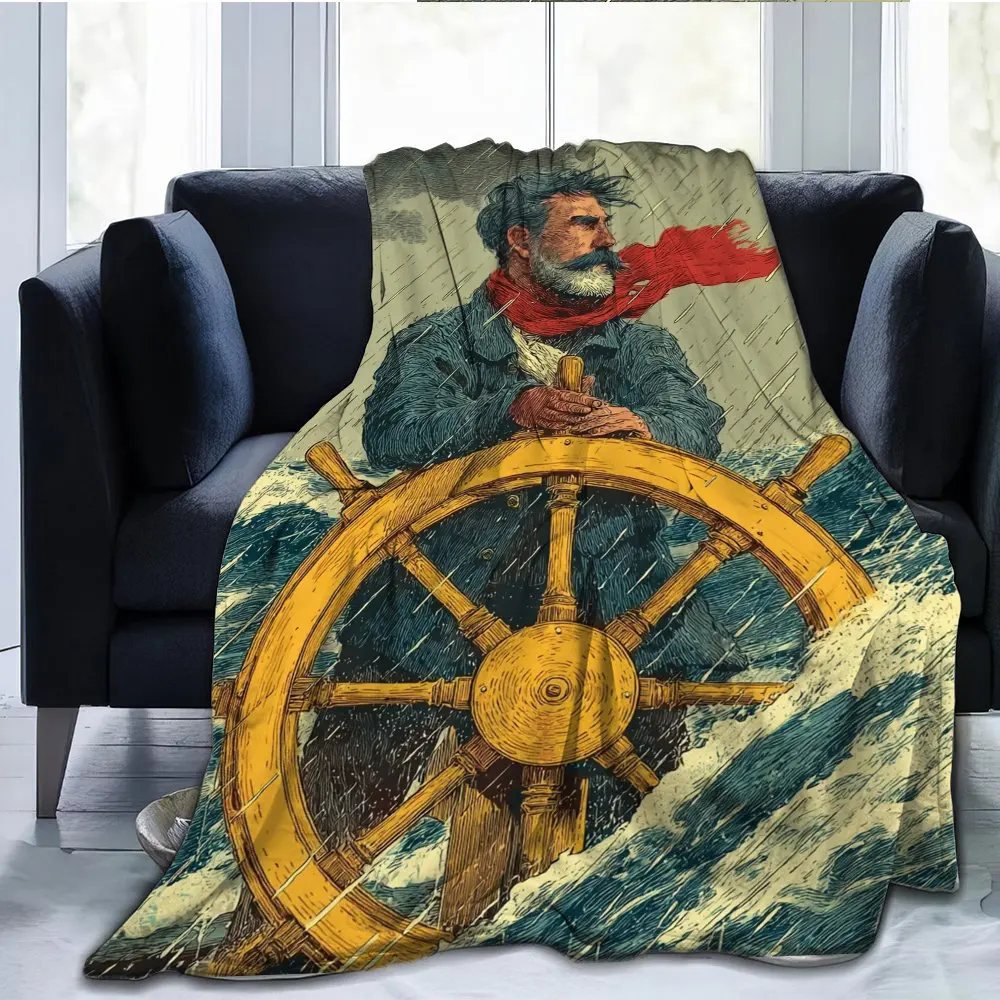 Marine rudder in a storm Flannel printed blanket suitable for all seasons suitable for living room office sofa and travel