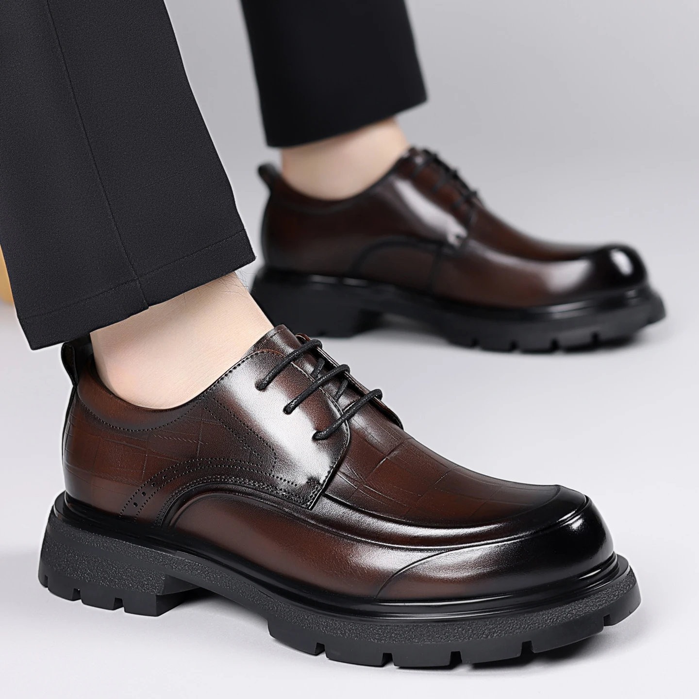 

Top layer cowhide men's leather business derby genuine leather platform wear breathable genuine high-end brand big toe shoes