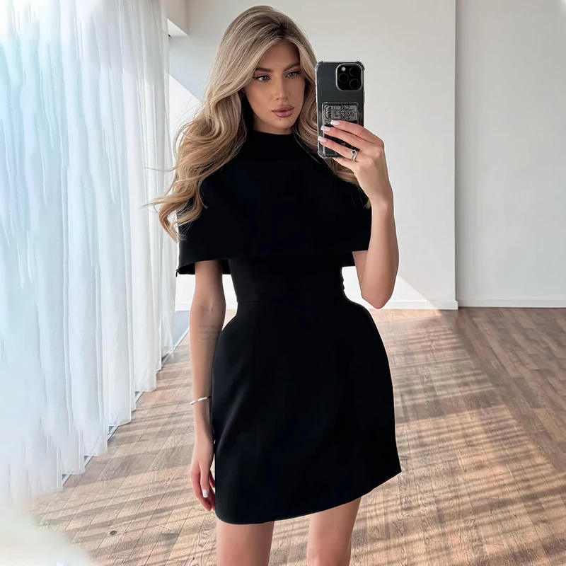 Fanan Elegantes Tailliertes Ärmelloses Kurzkleid Damen Rundhals-Kurzcape Geburtstagskleid Damen Bankett-Partykleid Neu – Detail 34