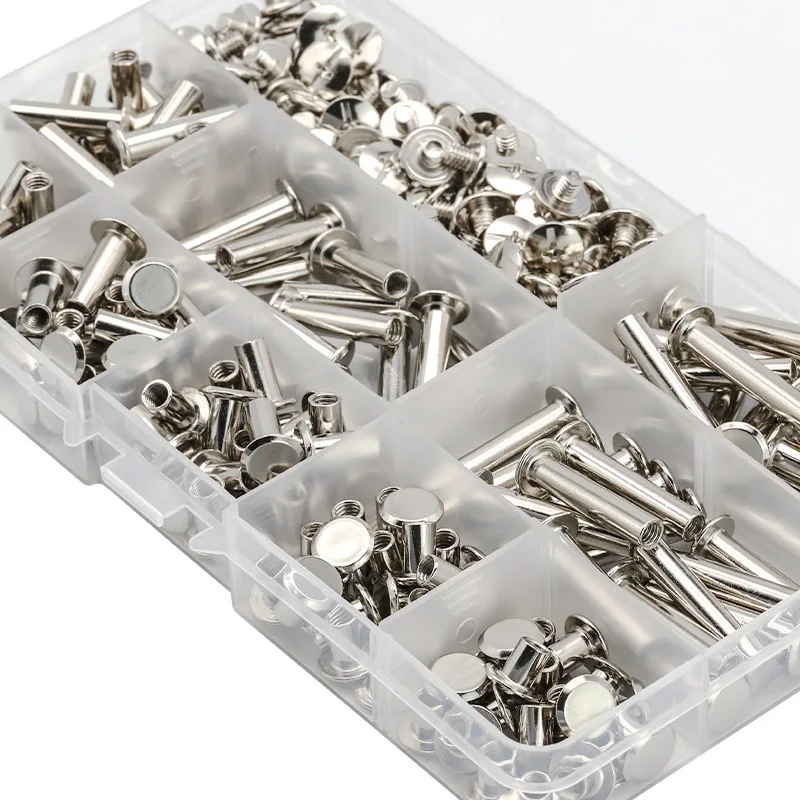270PCS M4 M5 Nickel Plated Lock Nuts Screws Letter Rivet Set I-Beam Album Ledger Hardware Screw Assortment Box