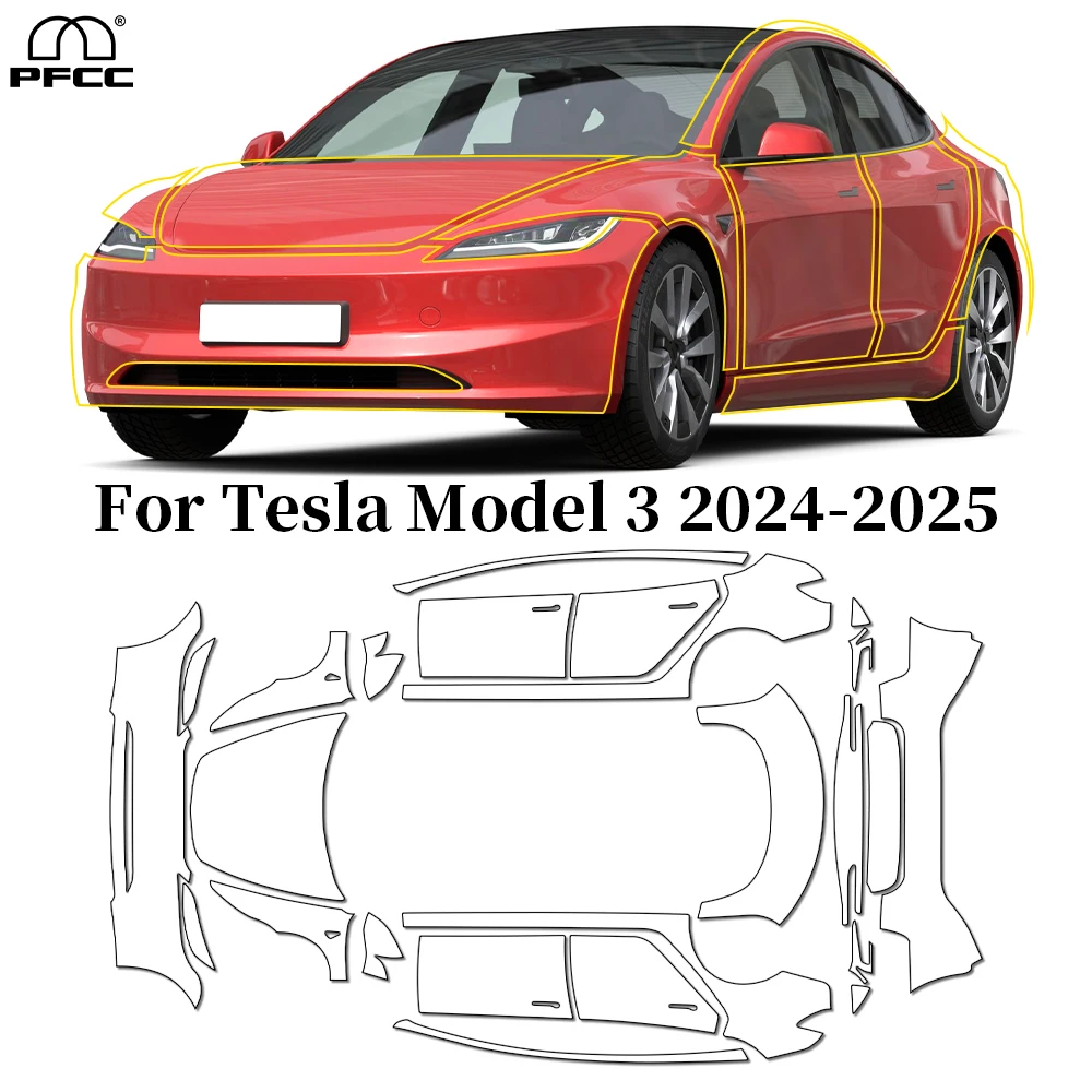 

For Tesla Model 3 2024 2025 TPU Paint Protection Film Pre-Cut PPF Anti-scratch Car Body Clear Bra Resistant Invisible Repairable