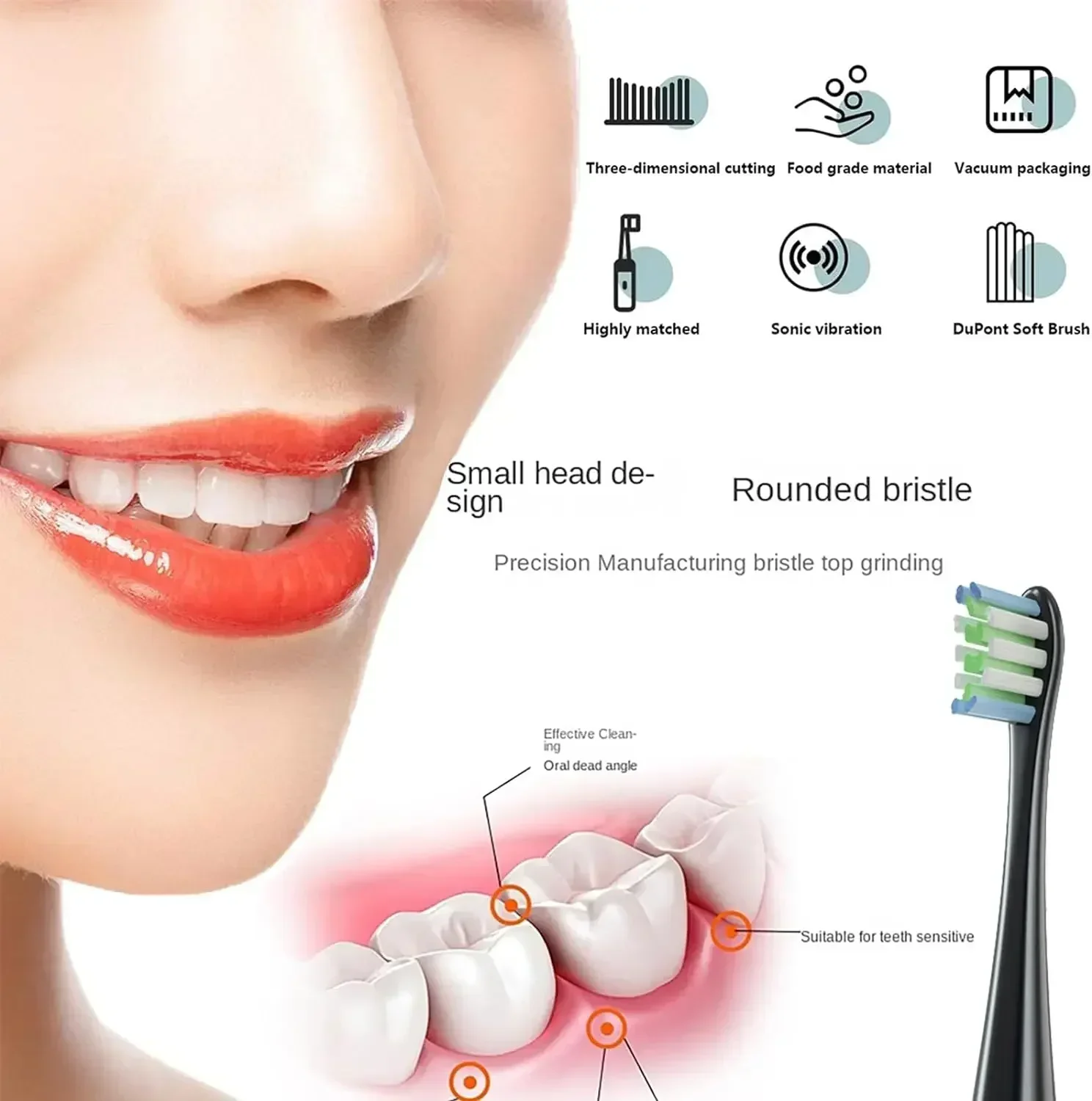 Oclean X/ X PRO/ Z1/ F1/ One/ Air 2 /SE 용 교체 브러시 헤드, 음파 전동 칫솔 듀퐁 소프트 강모 노즐, 15 개