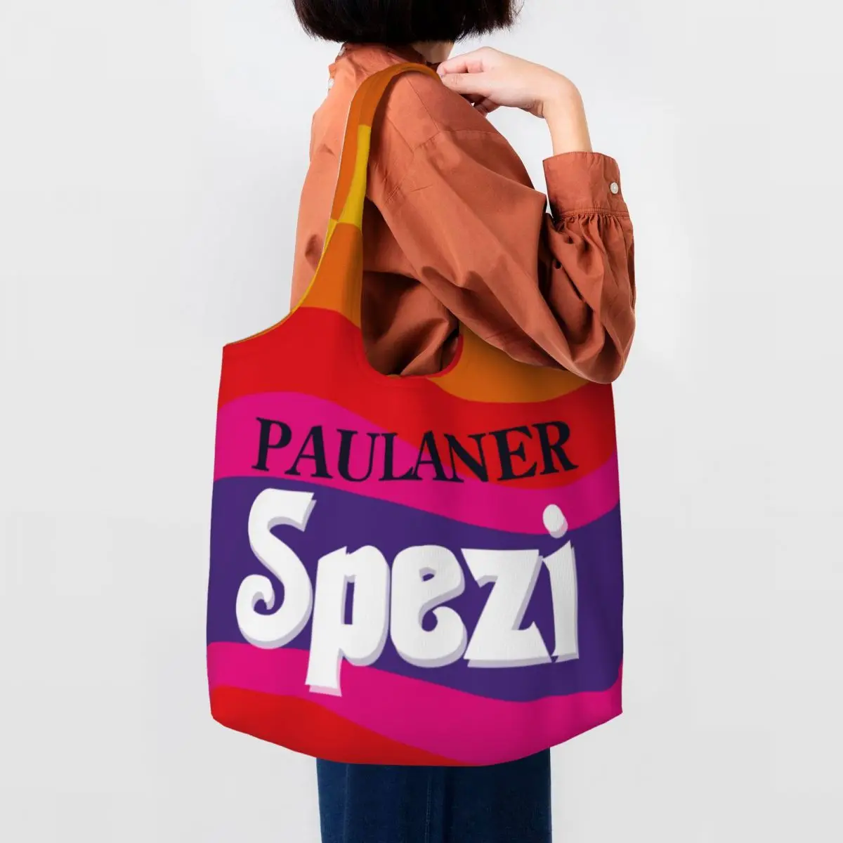 

Custom Recycling P-paulaners Spezi Love Shopping Bag Women Shoulder Canvas Tote Bag Washable Drink Lover Groceries Shopper Bags