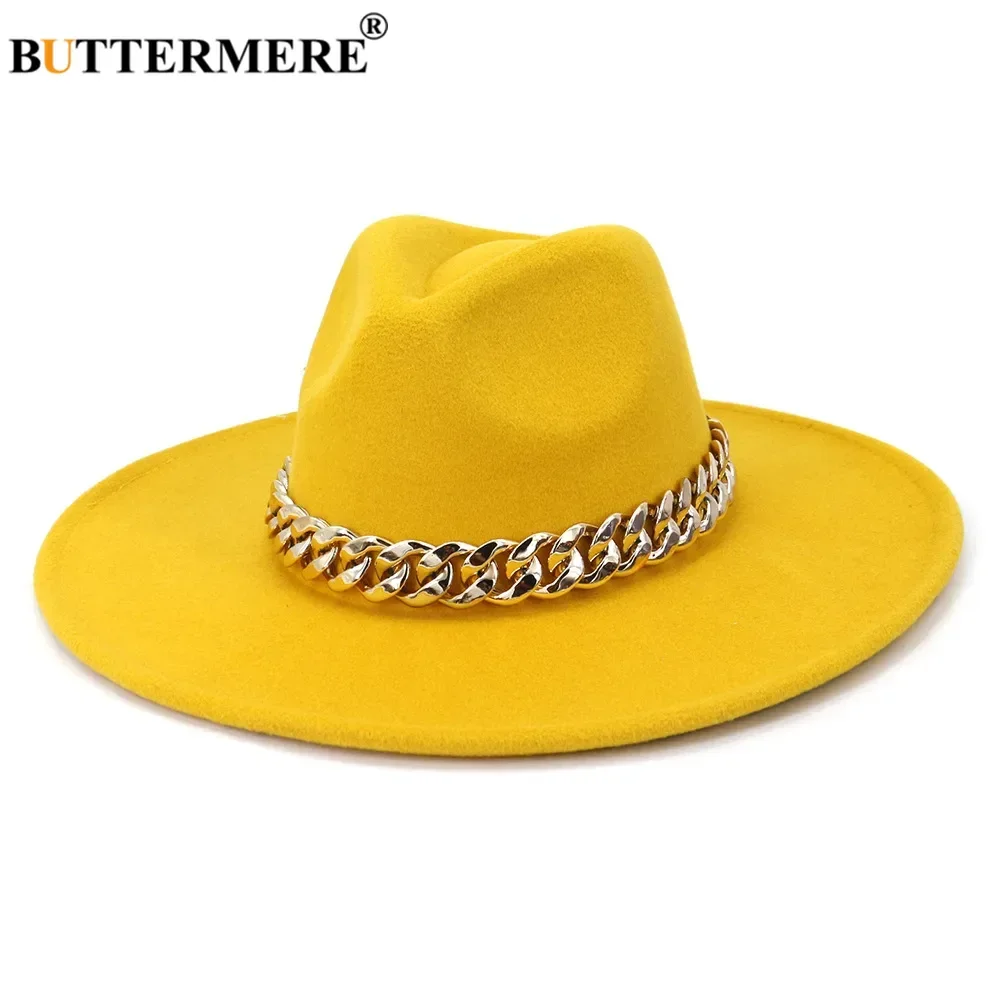 

BUTTERMERE Yellow Hats for Women Fedora Mens Hat Panama Cowboy Cowgirl Wide Brim Jazz Caps Vintage Brand New Pink White Black