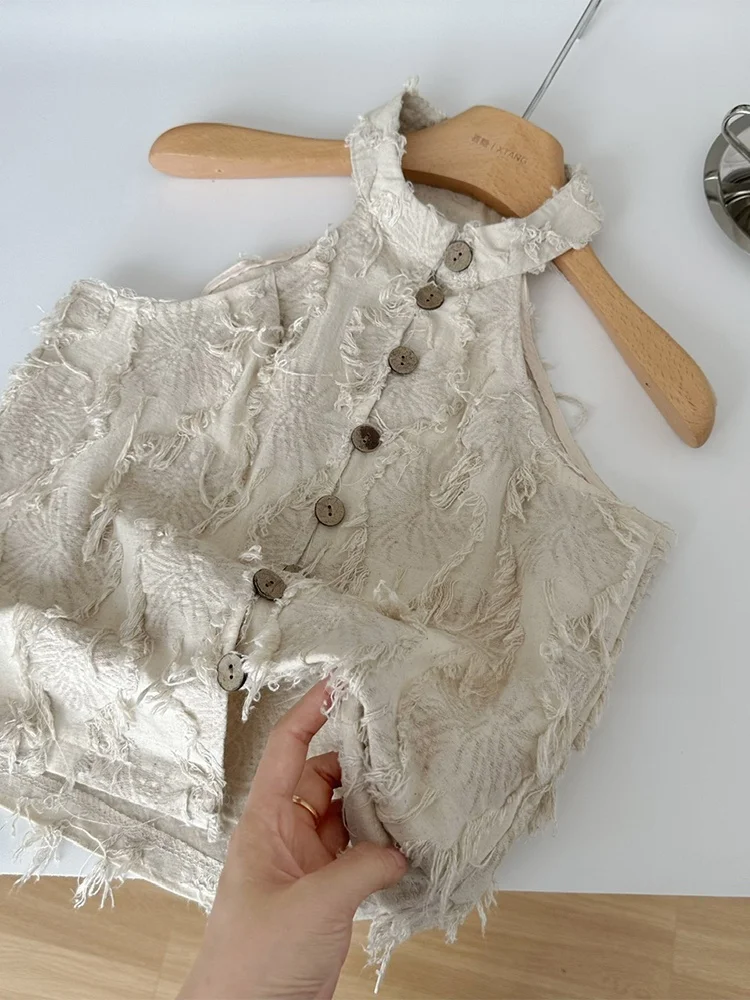 Korean Sle ort Svel Stand Collar Tassel Trim irt Vest Women's Faionable Chic Hot Girl Ne Hanging Design Commu...