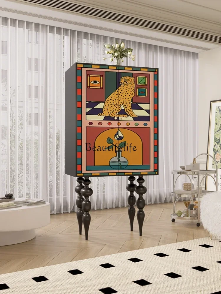 

LJY*Painted Decorative Wall Solid Wood Clothes Closet Storage Art High-Leg Chest of Drawers