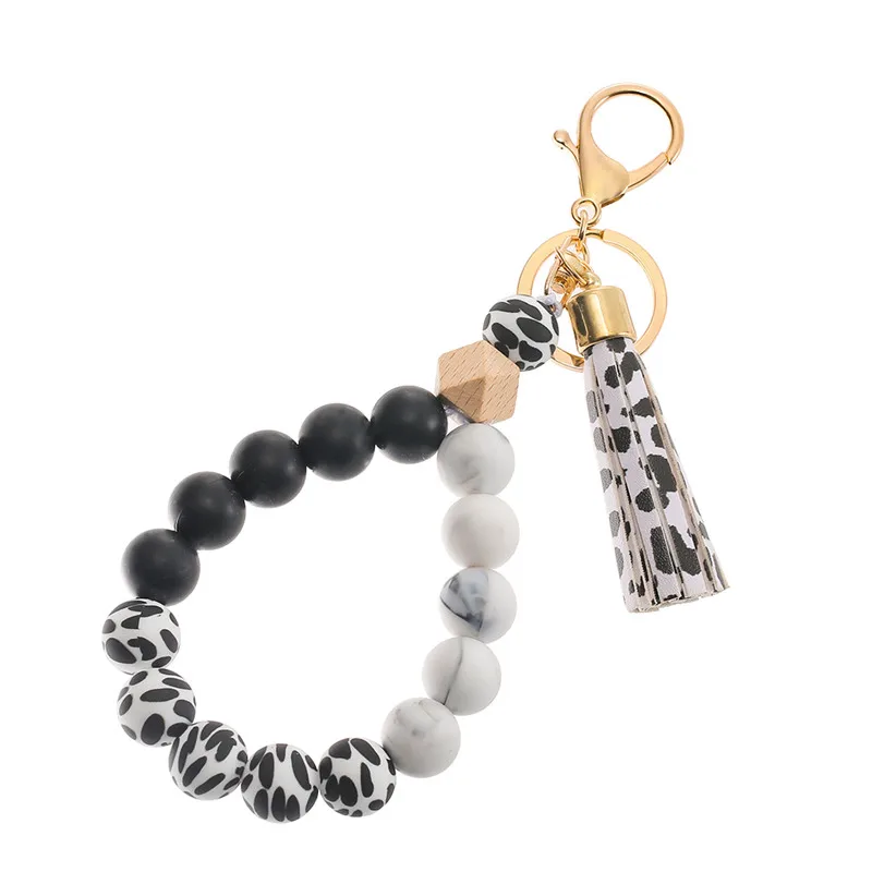 1pcs Silicone Beaded Tassel Keychain Lobster Clasp Pendant Keyring Bracelet Keychain For Women Jewelry Accessories