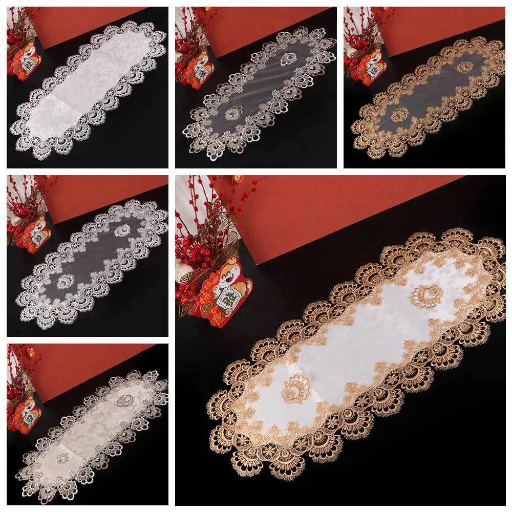 Flower Embroidery Oval Lace Tablecloth Vintage Oil Proof Europe Dining Tablecloth Washable Exquisite Coffee Table Placemat Home