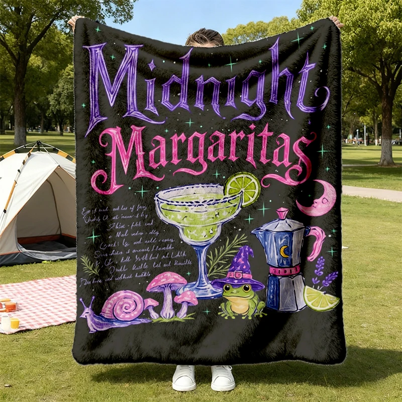 Midnight Margaritas 2 Sided Flannel Blanket, Witchy Tequila Flannel Blanket, Halloween Spooky Drinking Flannel Blanket