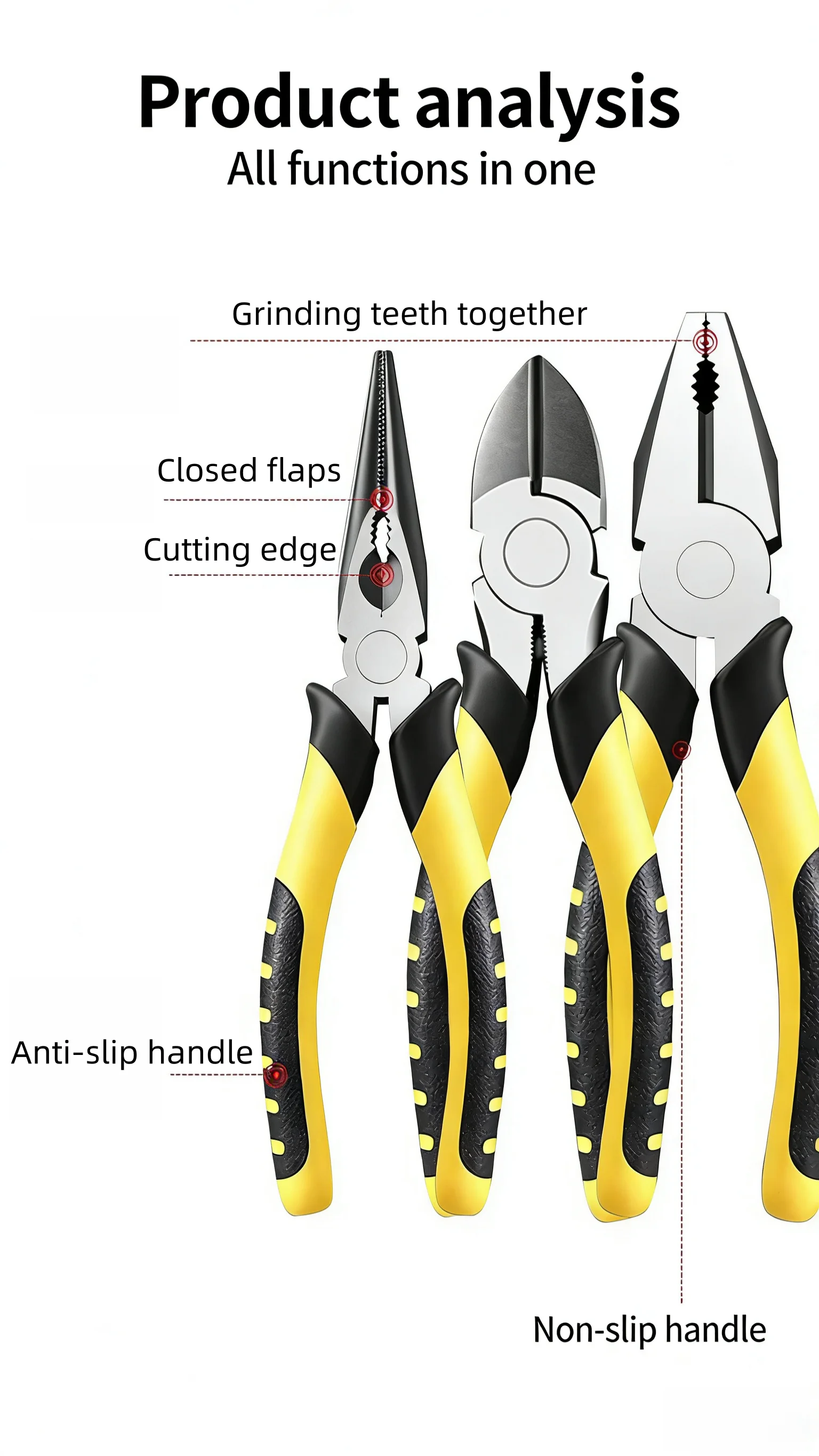 CR-V Stahlzangen-Set – 8" Flachzange, 8" Spitzzange, 6" Diagonalzange | Rutschfester Griff, robust und langlebig – Detail 2