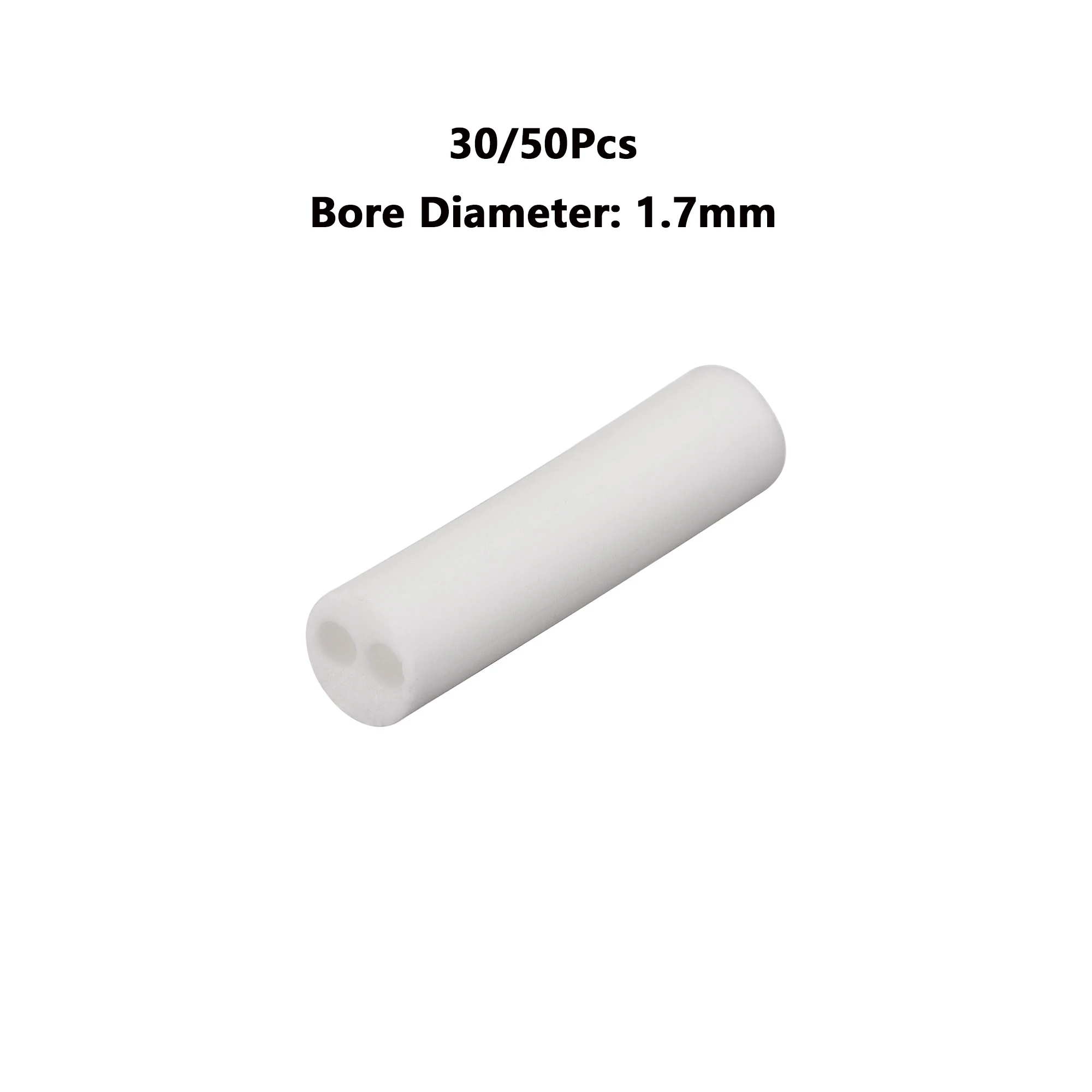 50Pcs 1.7mm Dia Ceramic Tube Double Bore High-Temperature Resistant Porcelain Tube Insulating Pipe for Electronic Wire Bundle