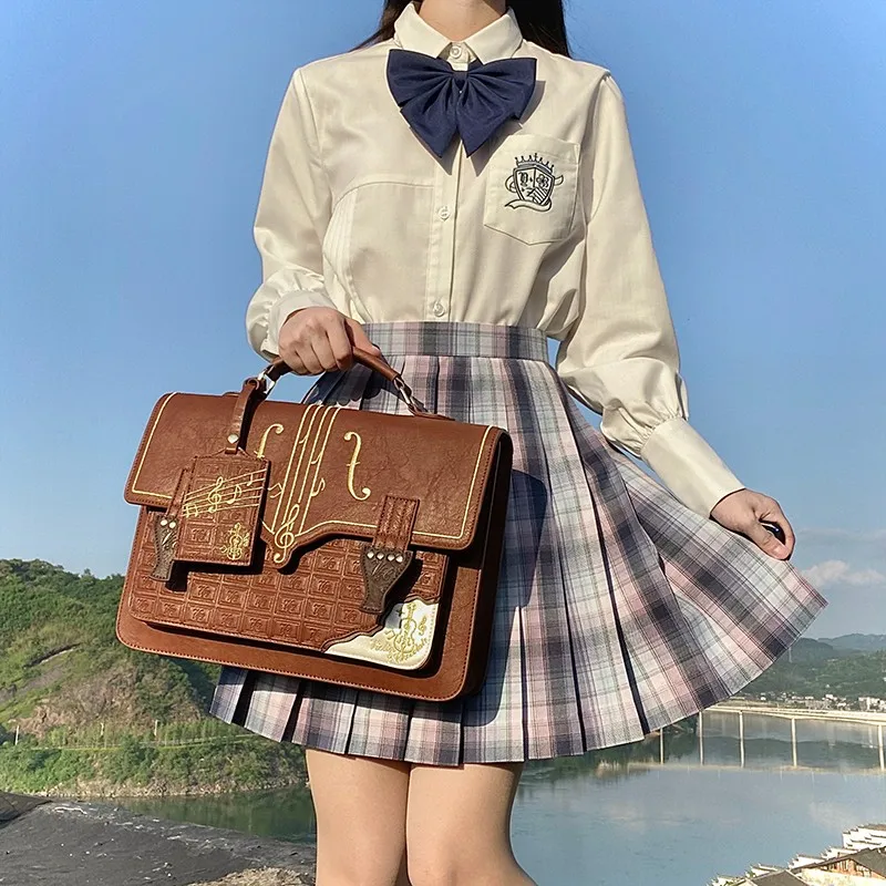 Musical Note Chocolate Briefcase Backpack Jk Uniform Bag Vintage Messenger Bag Lolita Jk Uniform Bag Japanese Student Bag Unisex