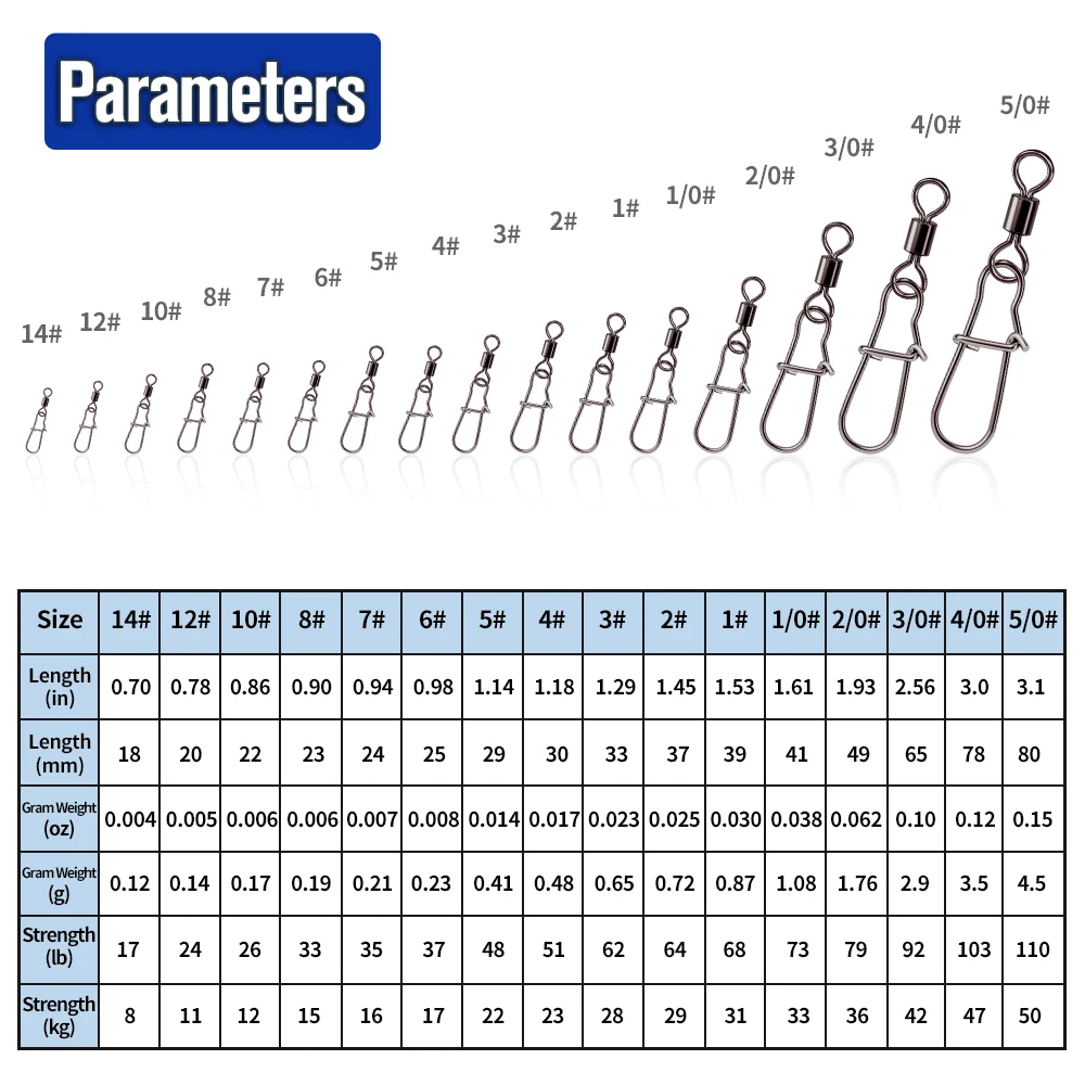 PROBEROS 20pcs/bag Stainless Steel Fishing Swivel Snaps Rolling Bearing Duo-Lock Connector Kit Saltwater Freshwater Lure Tackle