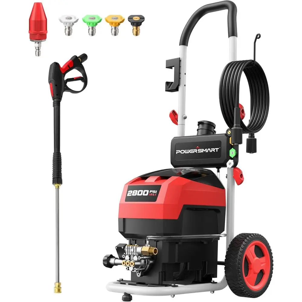 

Electric Pressure Washer with 2.0 GPM, 8 Wheels, 5 Nozzles & 1.5L Foam Tank for Patio, Car, Driveway, Fence and Home Cleaning