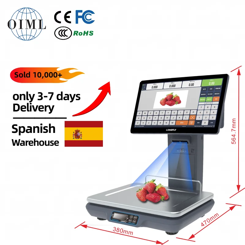 Longfly Android Digital Scale Cash Register POS Barcode Printing Label Retail POS Weighing Scale for Fruit Meat Weight Printer