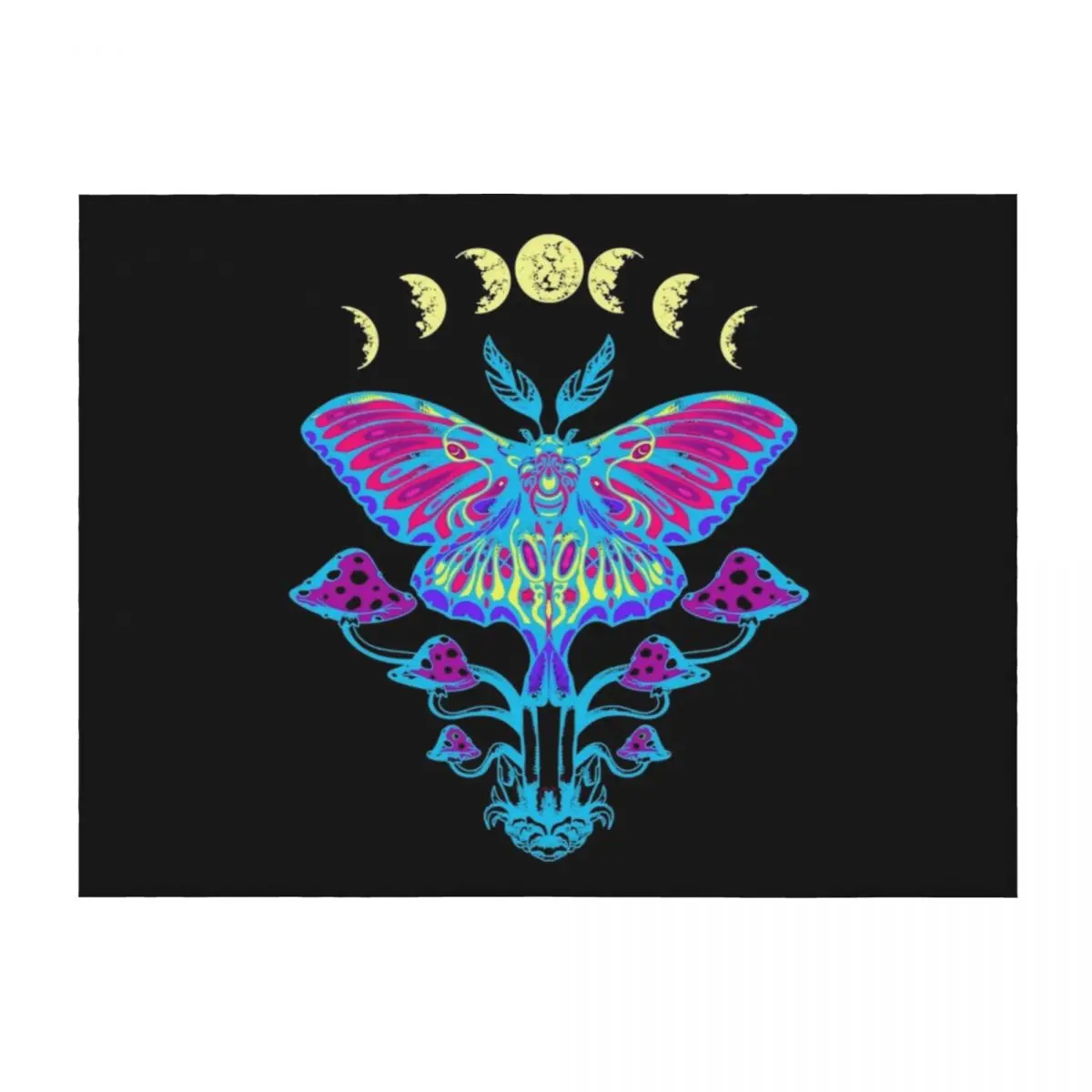 

Psychedelic Trippy Luna Moth With Moon And Mushroom Throw Blanket Bed covers Sleeping Bag Loose heavy to sleep Blankets