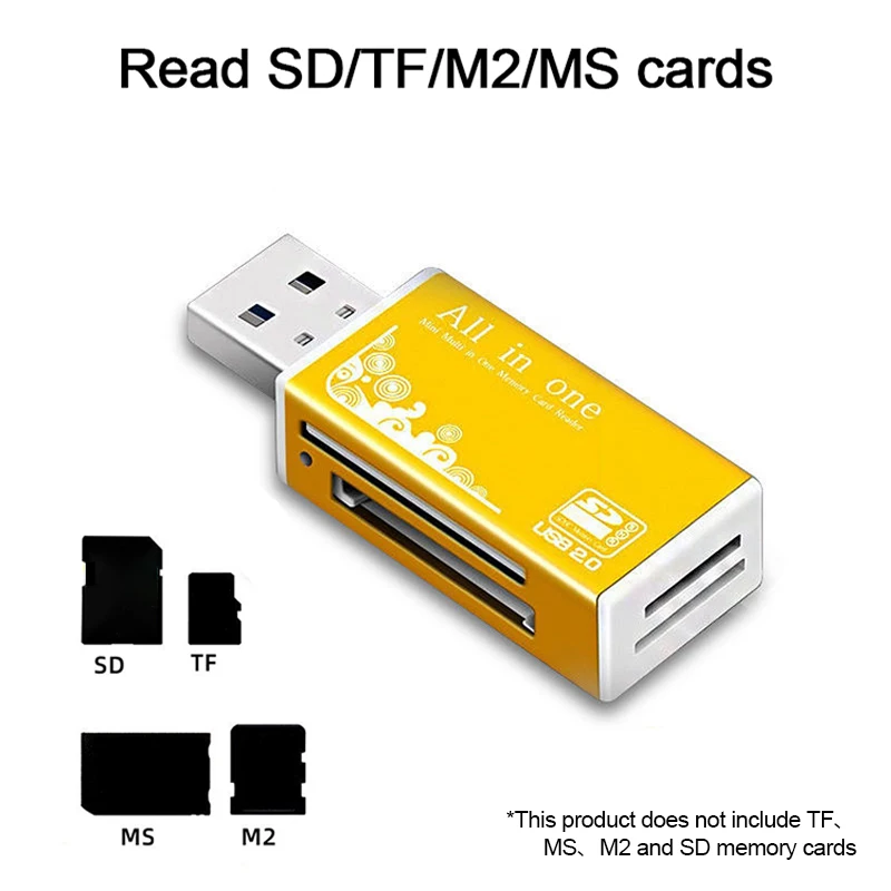 1/2/5pcs Alloy Card Reader 4 Ports USB2.0 Micro SD TF M2 MS Pro Duo MMC SDHC DV Phone Camera Memory Card Adapter