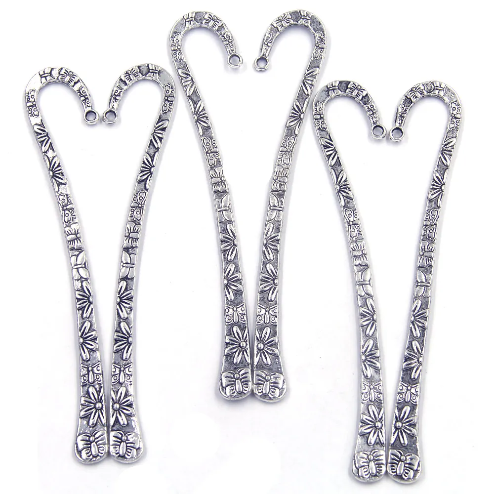 Silver Tone Rose Flowers Butterfly Animal Carved Bookmarks With Loop Jewelry Diy Making Findings Wholesales 124mm