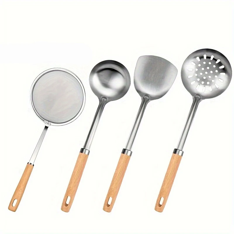 

4pcs, stainless steel kitchenware - long-handled heat-resistant spatula and spoon for cooking tool set L9195
