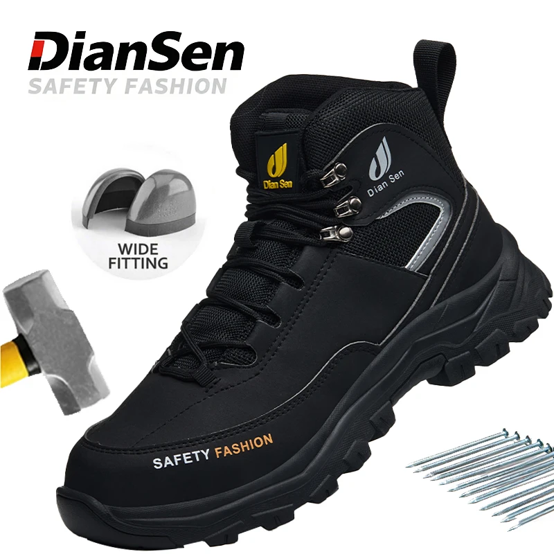 メンズ安全靴スチールトゥ付き快適なブーツパンク防止アンチスマッシュメンズアウトドアワークスニーカー不滅の靴
