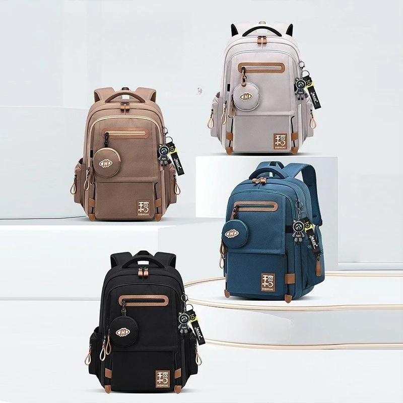 1pcs Cushioned Oxford Laptop Backpack Trendy Leather Zipper Decor Lightweight Storage Bag For Campus Outdoor Daily Use