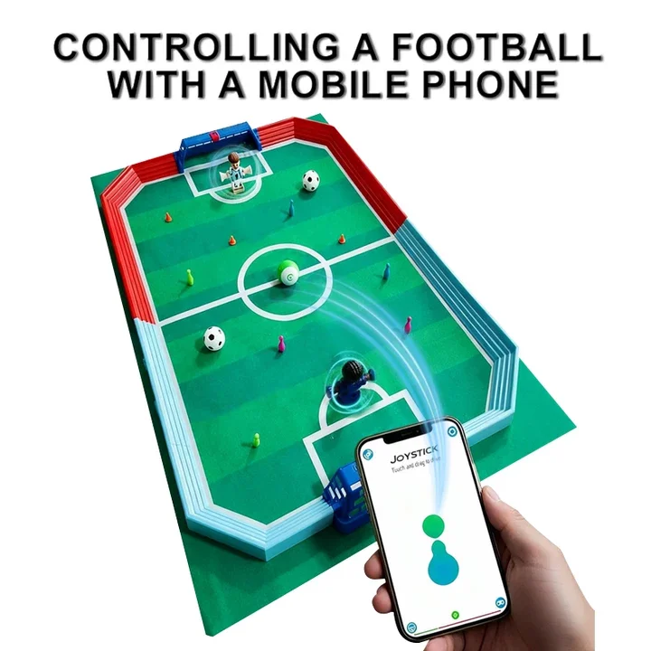 Carnival game Mobile APP-controlled soccer competitive game with movable obstacles suitable for casual tabletop game players