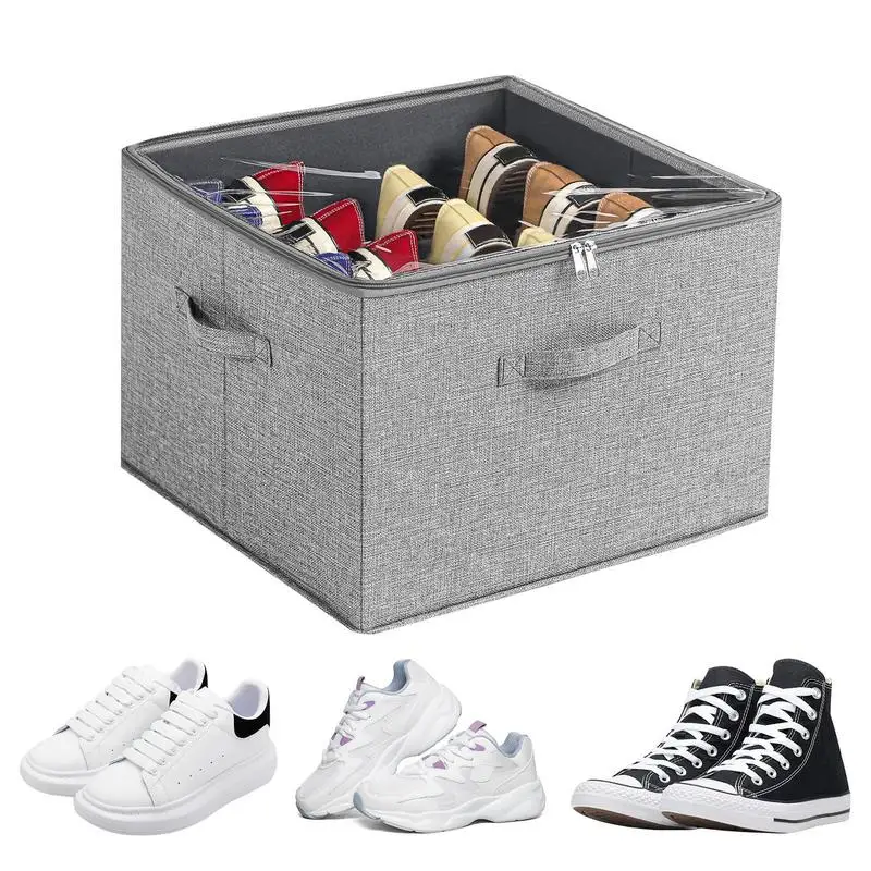 

Foldable Large Shoe Box Containers With Clear Cover Shoe Organizer Fabric Storage Bins Space Saving Dividers Fabric Shoe Bin