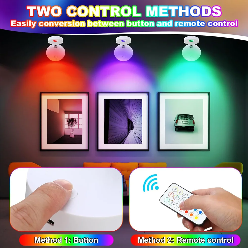 RGB وحدة إضاءة LED جداريّة مصباح قابلة للشحن ضوء الليل التحكم عن بعد للتدوير عكس الضوء غرفة نوم الأضواء اللاسلكية لديكور غرفة المعيشة