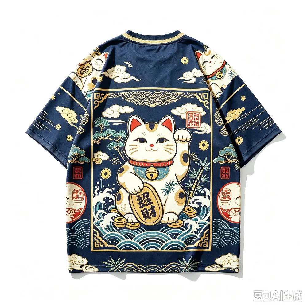 3D Print Men Women Japanese Lucky Cat Maneki Neko Full Print VNeck Jersey TShirt Summer Loose Casual Streetwear Short Sleeve Tee
