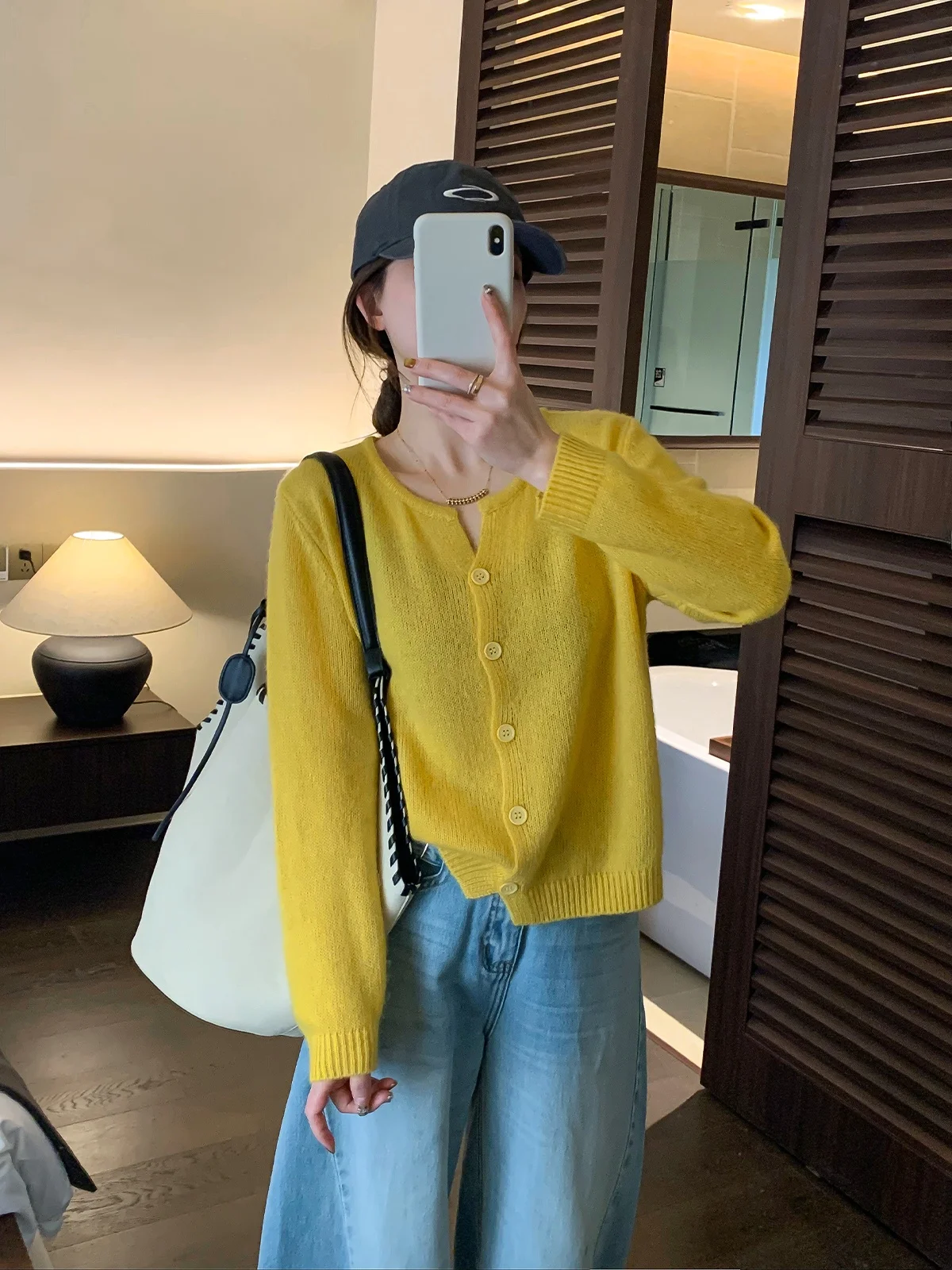 

Yellow Cashmere Knitted Open Cardigan Women's Spring 2026 Versatile Top Love Devil Fish Brand Korean Style Loose Fit