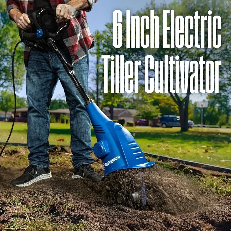 Westinghouse Mini cultivador elétrico com fio de 6 polegadas e 2,5 Amp para jardinagem, leve, 4 lâminas de aço