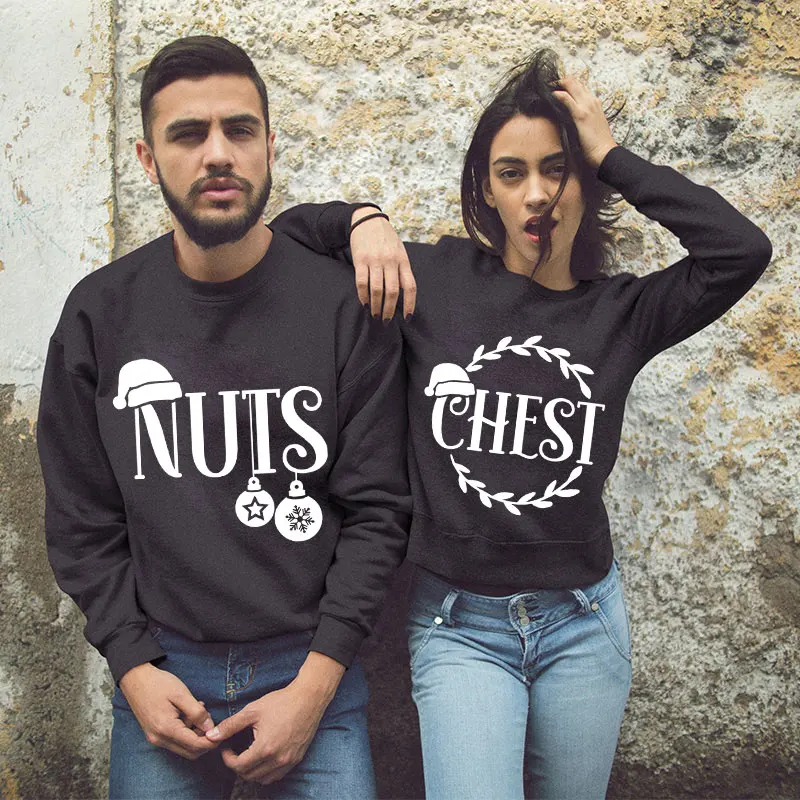 Chest Nuts Matching Chestnuts Funny Christmas Couples Sweatshirts Casual Long Sleeve Sweatshirt Lovers Matching Tops Clothing