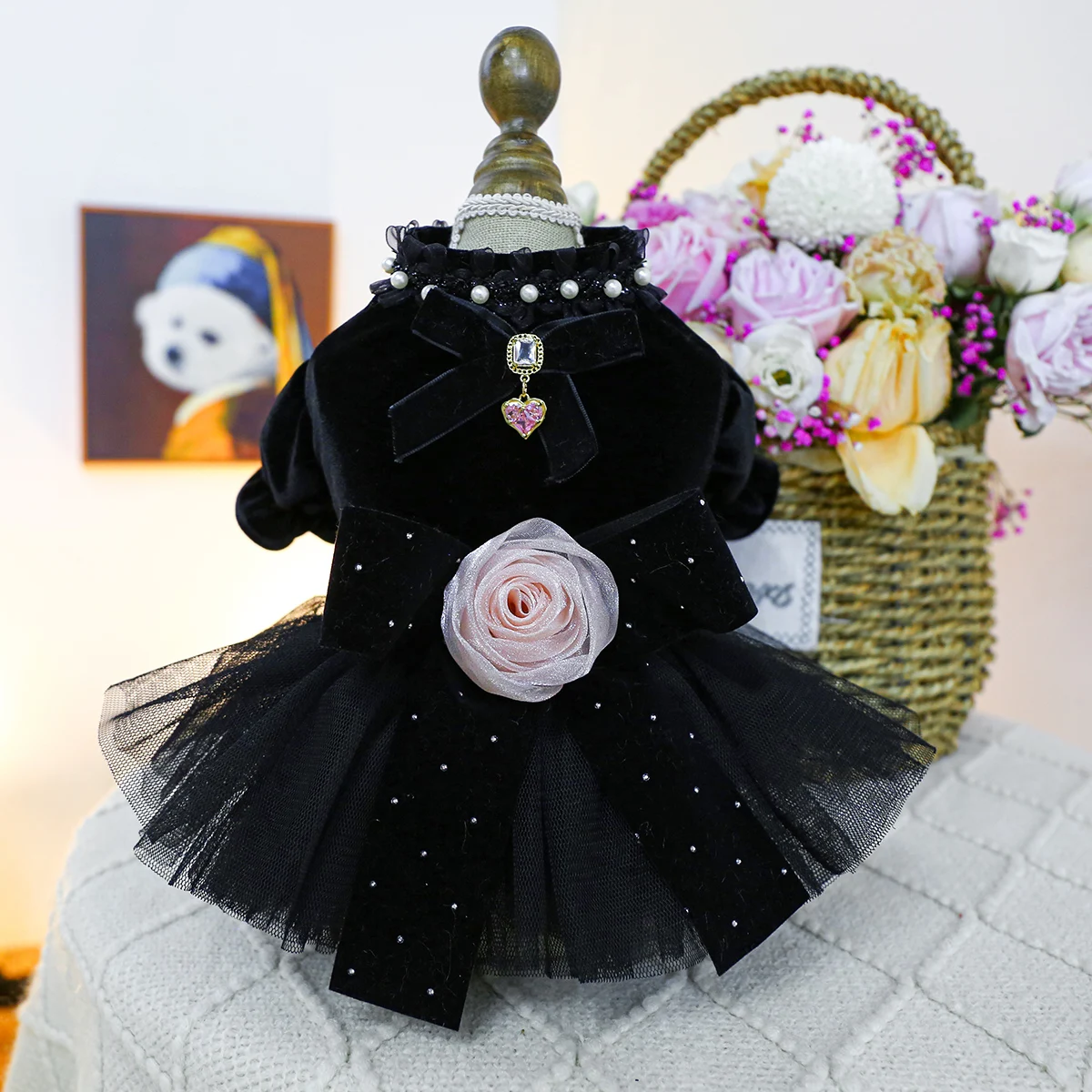 classic dog pet Dress Black Sahara Rose Wedding Dress for Small Dogs Tutu Skirt Princess Skirt