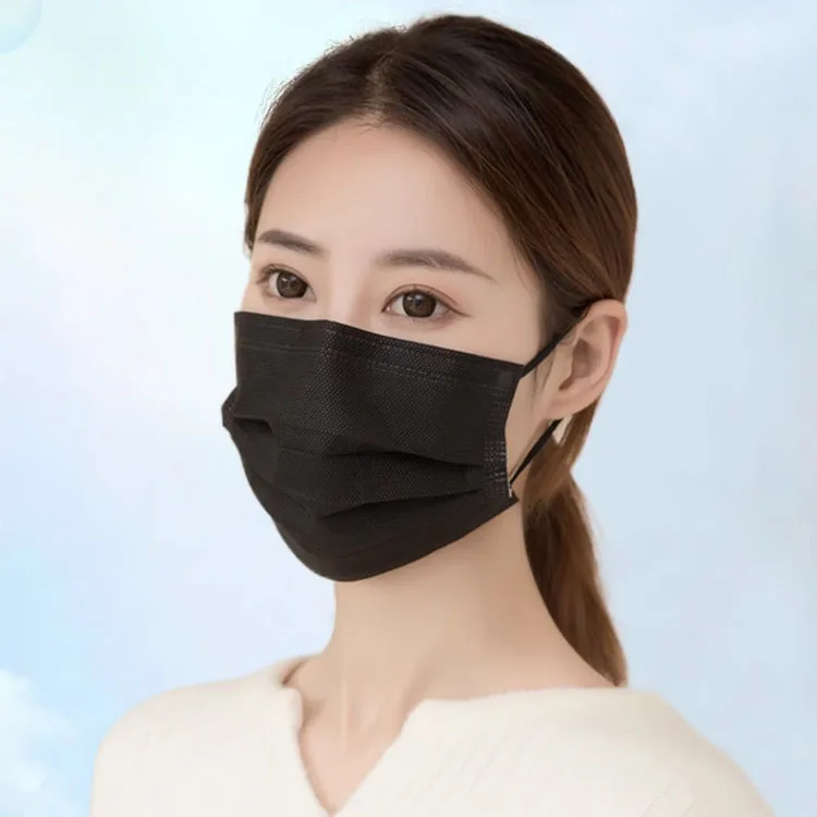 Disposable Three-Layer Mask, Blue Black and White Mixed Color Non-Woven Fabric Mask, Daily Travel Office Breathable Dust Mask