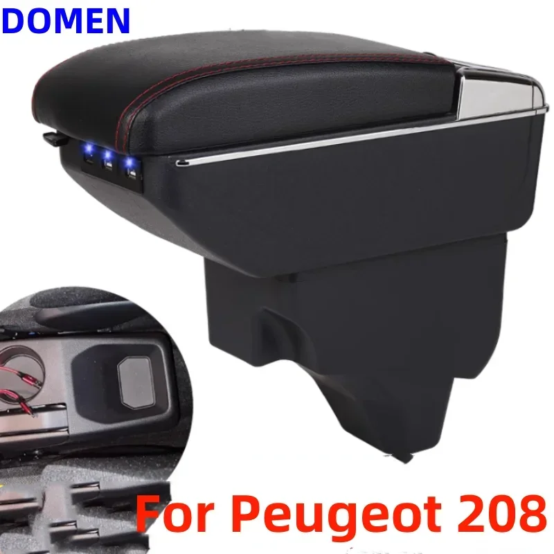 

Для Peugeot 2008 подлокотник для Peugeot 208 2019 2020 2021 2022 2023, детали для модернизации, внутренний ящик для хранения автомобильных аксессуаров USB